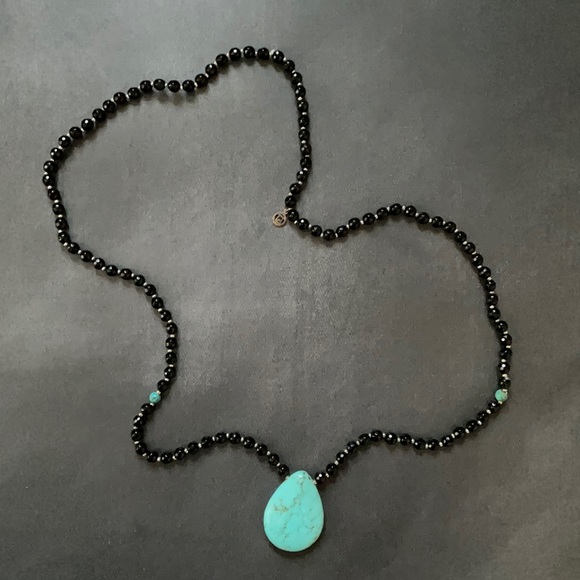 Other - Mala Necklace Made with Onyx + Turquoise Stone